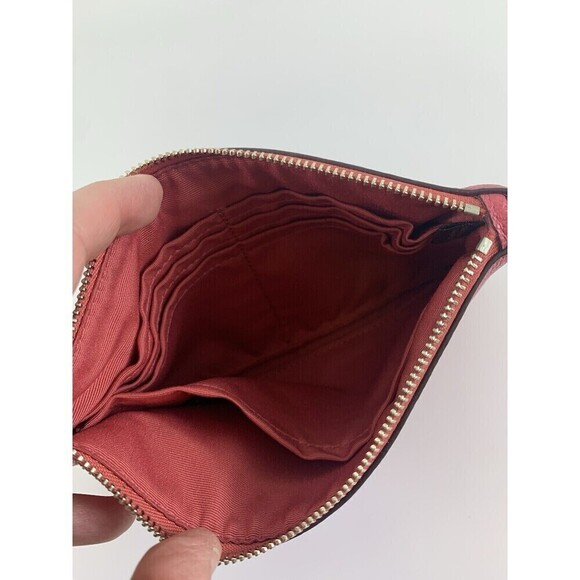 Coach Large Wristlet Crossgrain Leather F57465 Melon Pink Zip Credit Card Slot - Picture 9 of 11